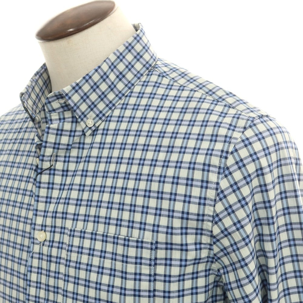 【中古】【未使用】バナナリパブリック Banana Republic ストレッチ コットンポリエステル チェック ボタンダウン カジュアルシャツ ライトアッシュグリーン系xスマルトブルー【 L 】【 状態ランクS 】【 メンズ 】