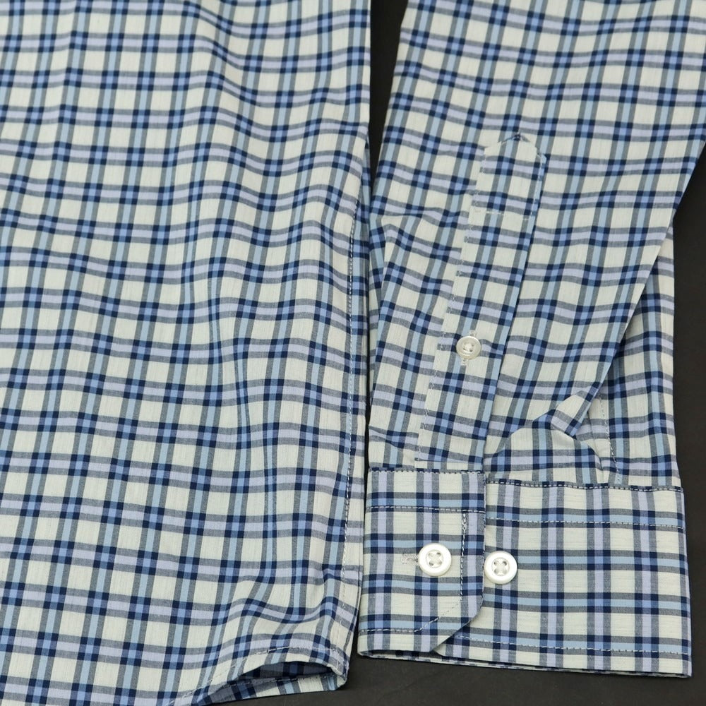【中古】【未使用】バナナリパブリック Banana Republic ストレッチ コットンポリエステル チェック ボタンダウン カジュアルシャツ ライトアッシュグリーン系xスマルトブルー【 L 】【 状態ランクS 】【 メンズ 】