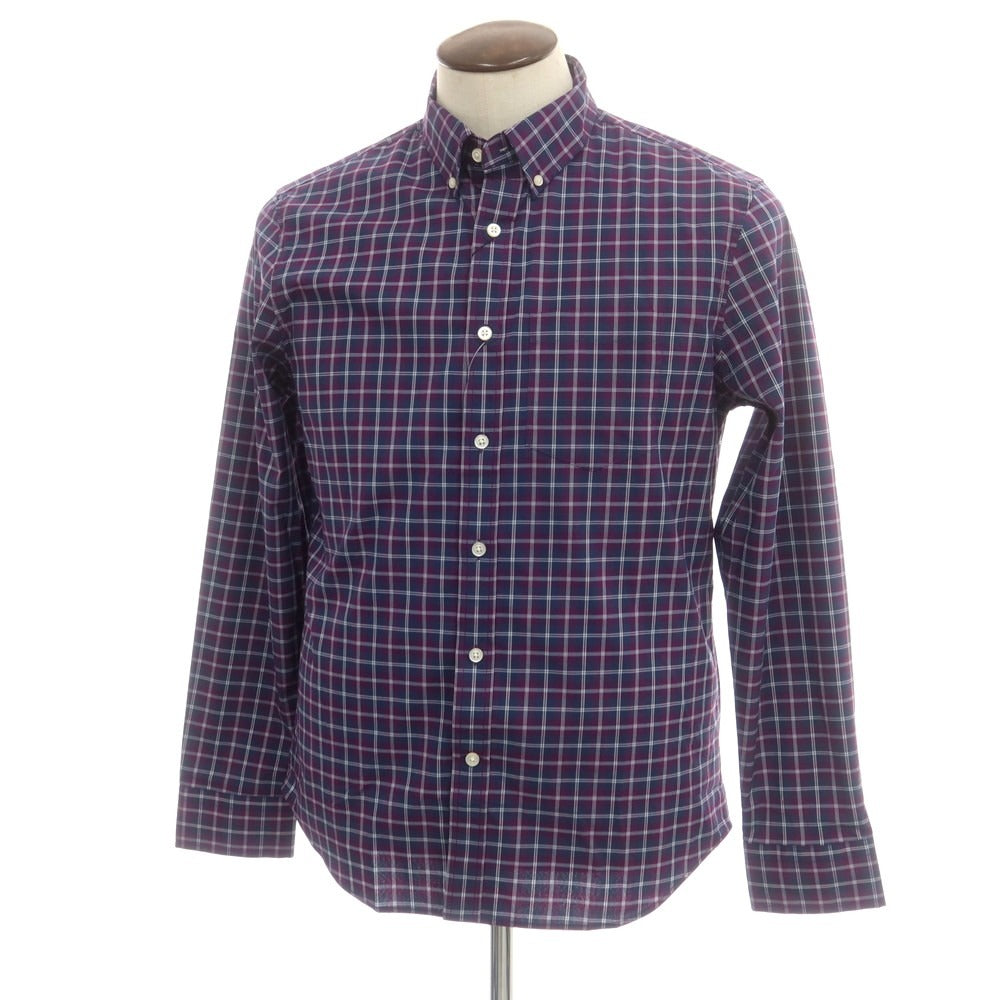【中古】【未使用】バナナリパブリック Banana Republic ストレッチ コットンポリエステル チェック ボタンダウン カジュアルシャツ ネイビーxパープル【 L 】【 状態ランクS 】【 メンズ 】