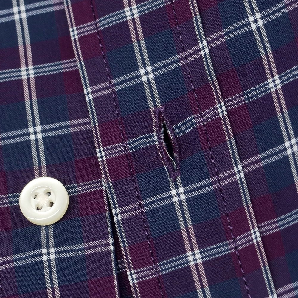【中古】【未使用】バナナリパブリック Banana Republic ストレッチ コットンポリエステル チェック ボタンダウン カジュアルシャツ ネイビーxパープル【 L 】【 状態ランクS 】【 メンズ 】