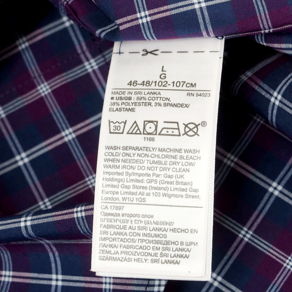 【中古】【未使用】バナナリパブリック Banana Republic ストレッチ コットンポリエステル チェック ボタンダウン カジュアルシャツ ネイビーxパープル【 L 】【 状態ランクS 】【 メンズ 】