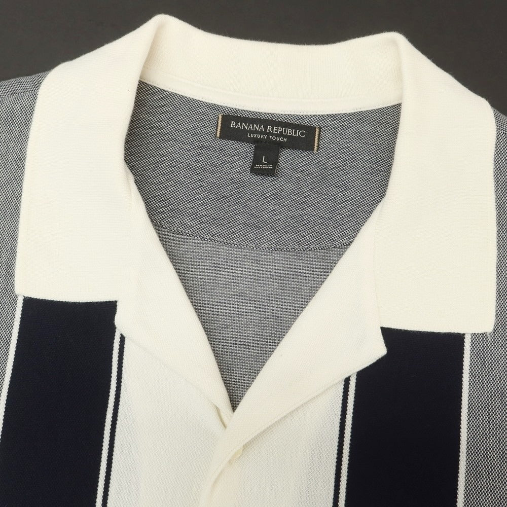 【中古】バナナリパブリック Banana Republic コットン オープンカラー 半袖シャツ ネイビーxアイボリー【 L 】【 状態ランクC 】【 メンズ 】