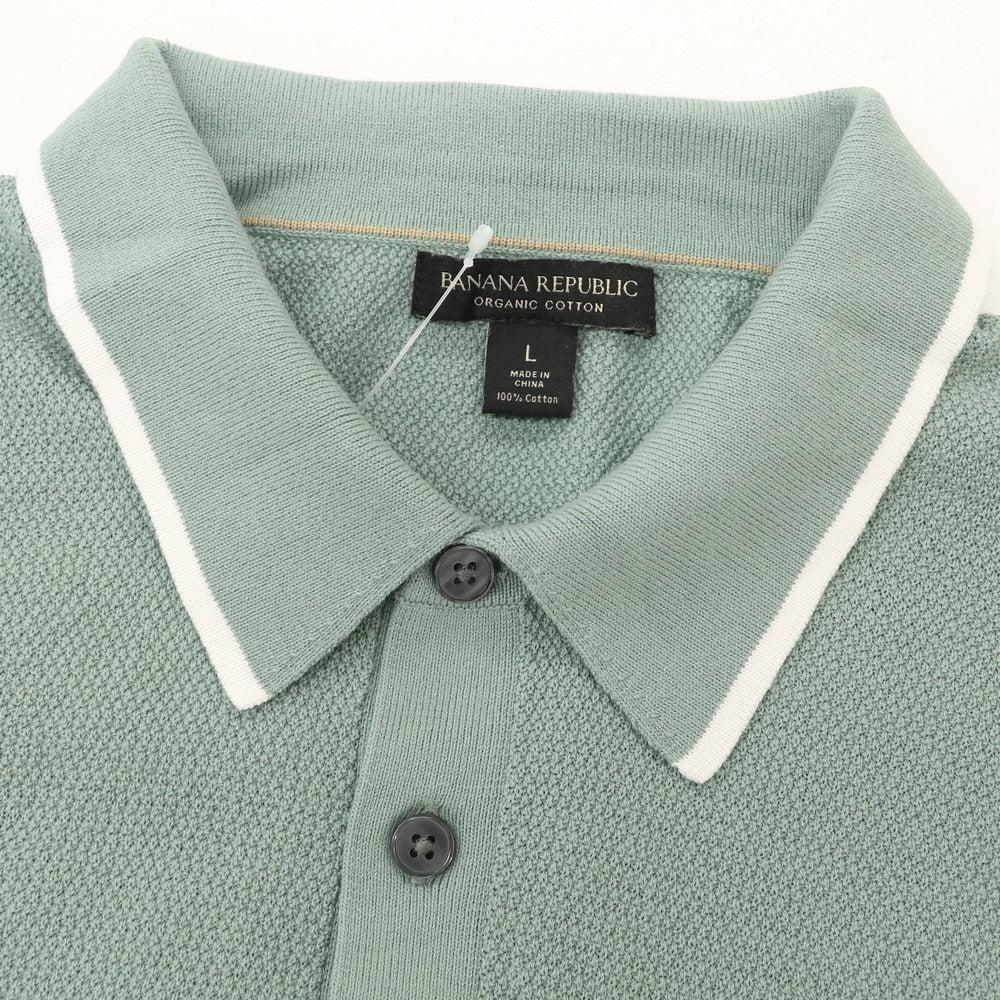 【中古】バナナリパブリック Banana Republic コットン 半袖 ポロニット セージグリーン系【 L 】【 状態ランクB 】【 メンズ 】