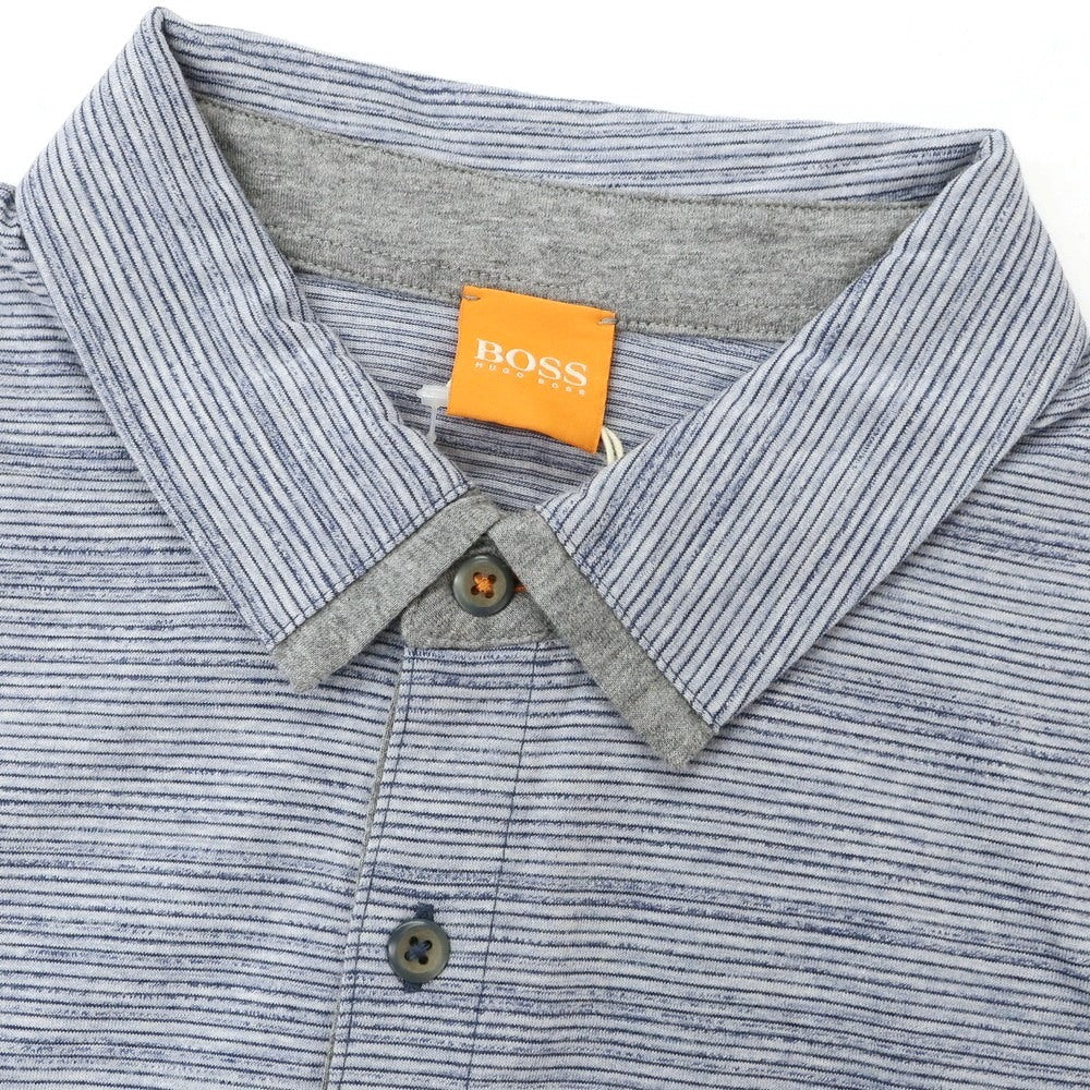 【中古】【未使用】ヒューゴボス HUGO BOSS コットン ボーダー 半袖ポロシャツ ブルー系【 M 】【 状態ランクS 】【 メンズ 】