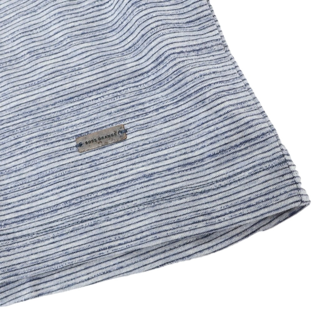 【中古】【未使用】ヒューゴボス HUGO BOSS コットン ボーダー 半袖ポロシャツ ブルー系【 M 】【 状態ランクS 】【 メンズ 】