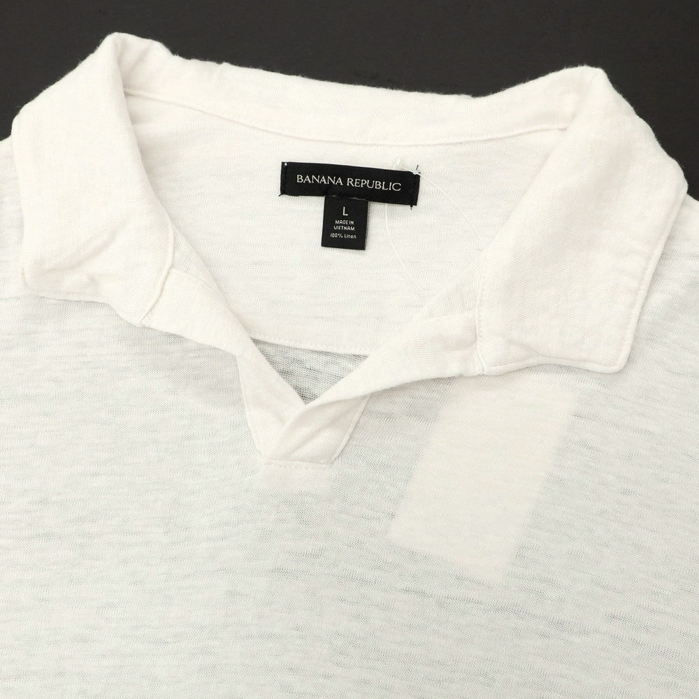 【中古】バナナリパブリック Banana Republic リネン スキッパー 半袖ポロシャツ ホワイト【 L 】【 状態ランクB 】【 メンズ 】