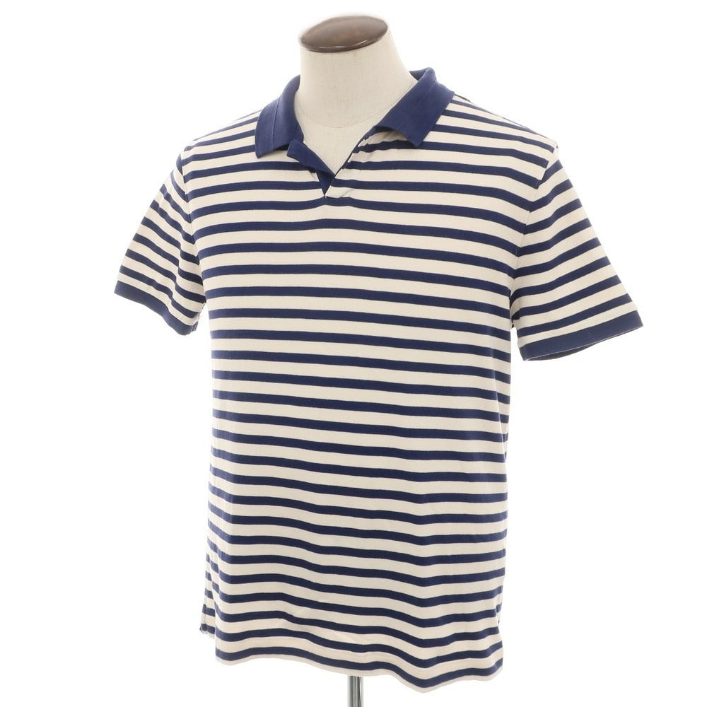 【中古】バナナリパブリック Banana Republic コットン ボーダー スキッパー 半袖ポロシャツ ネイビーxアイボリー【 L 】【 状態ランクB 】【 メンズ 】