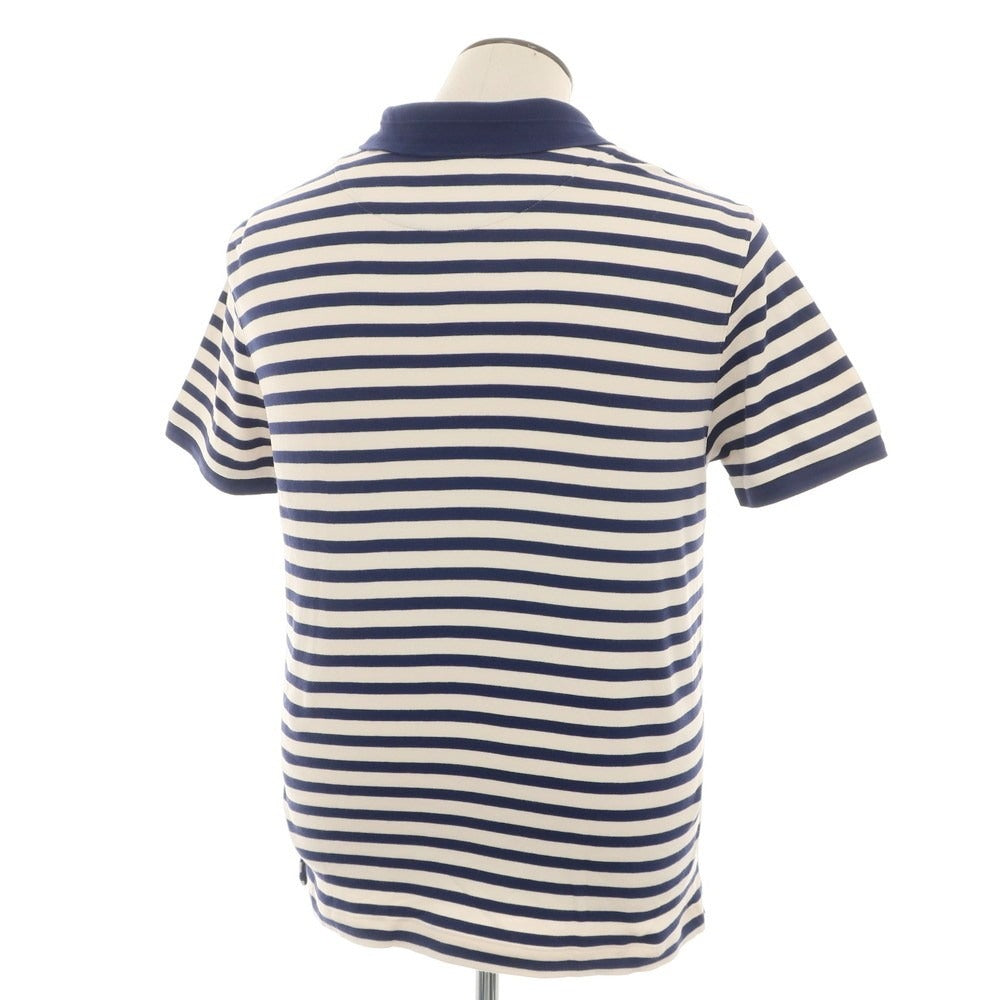 【中古】バナナリパブリック Banana Republic コットン ボーダー スキッパー 半袖ポロシャツ ネイビーxアイボリー【 L 】【 状態ランクB 】【 メンズ 】