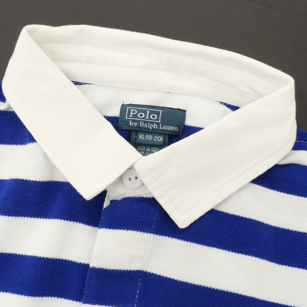 【中古】ポロ ラルフローレン Polo Ralph Lauren コットン 鹿の子 ボーダー 半袖ポロシャツ ロイヤルブルーxホワイト【 XL(18-20) 】【 状態ランクB 】【 メンズ 】