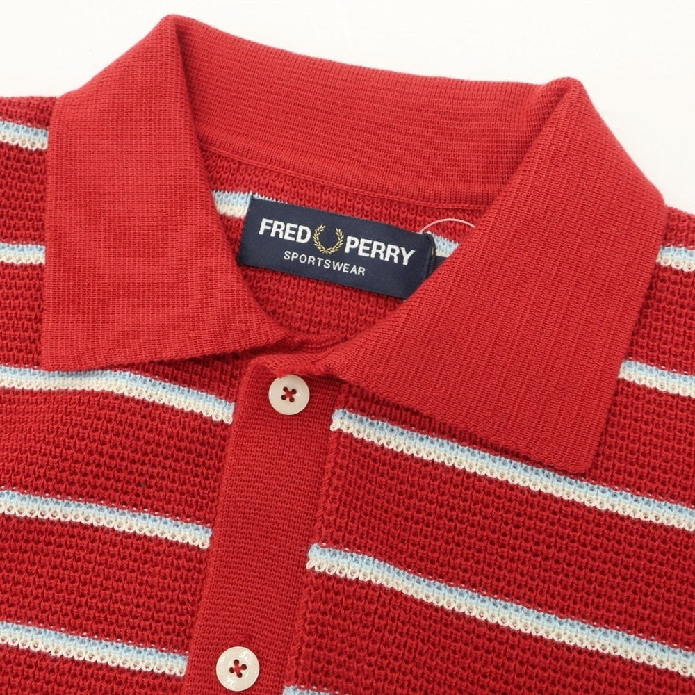 【中古】【未使用】フレッドペリー FRED PERRY ミドルゲージ コットンポリエステル ボーダー 半袖 ポロニット レッド【 S 】【 状態ランクS 】【 メンズ 】