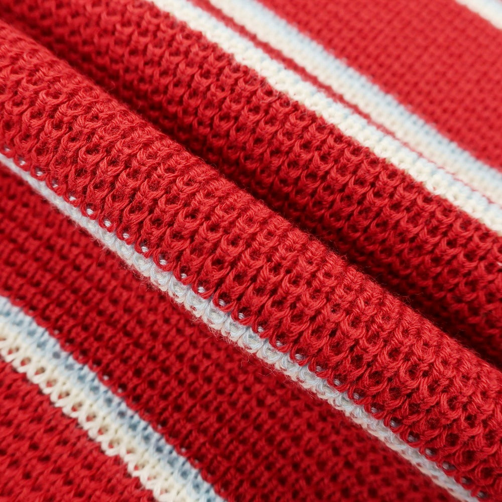 【中古】【未使用】フレッドペリー FRED PERRY ミドルゲージ コットンポリエステル ボーダー 半袖 ポロニット レッド【 S 】【 状態ランクS 】【 メンズ 】