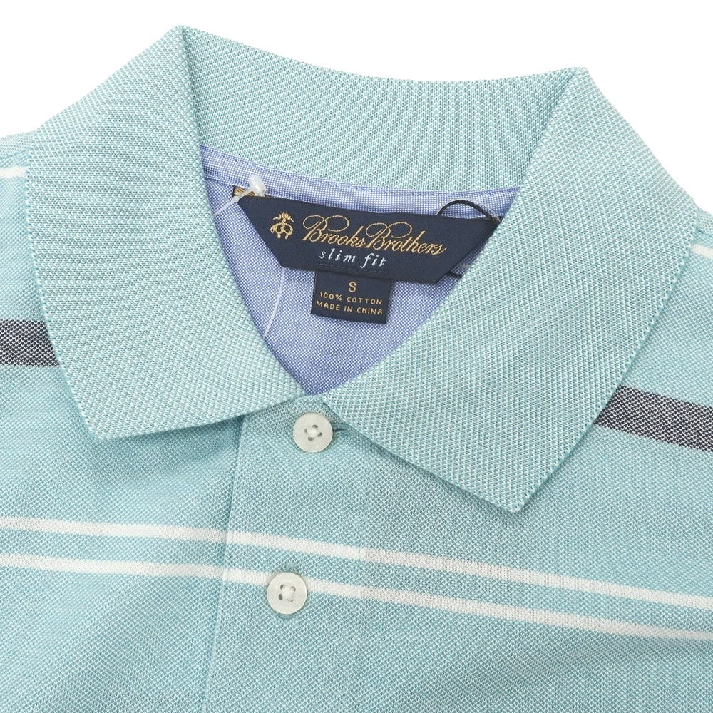 【中古】【未使用】ブルックスブラザーズ Brooks Brothers コットン 鹿の子 ボーダー 半袖ポロシャツ ミントブルー【 S 】【 状態ランクS 】【 メンズ 】