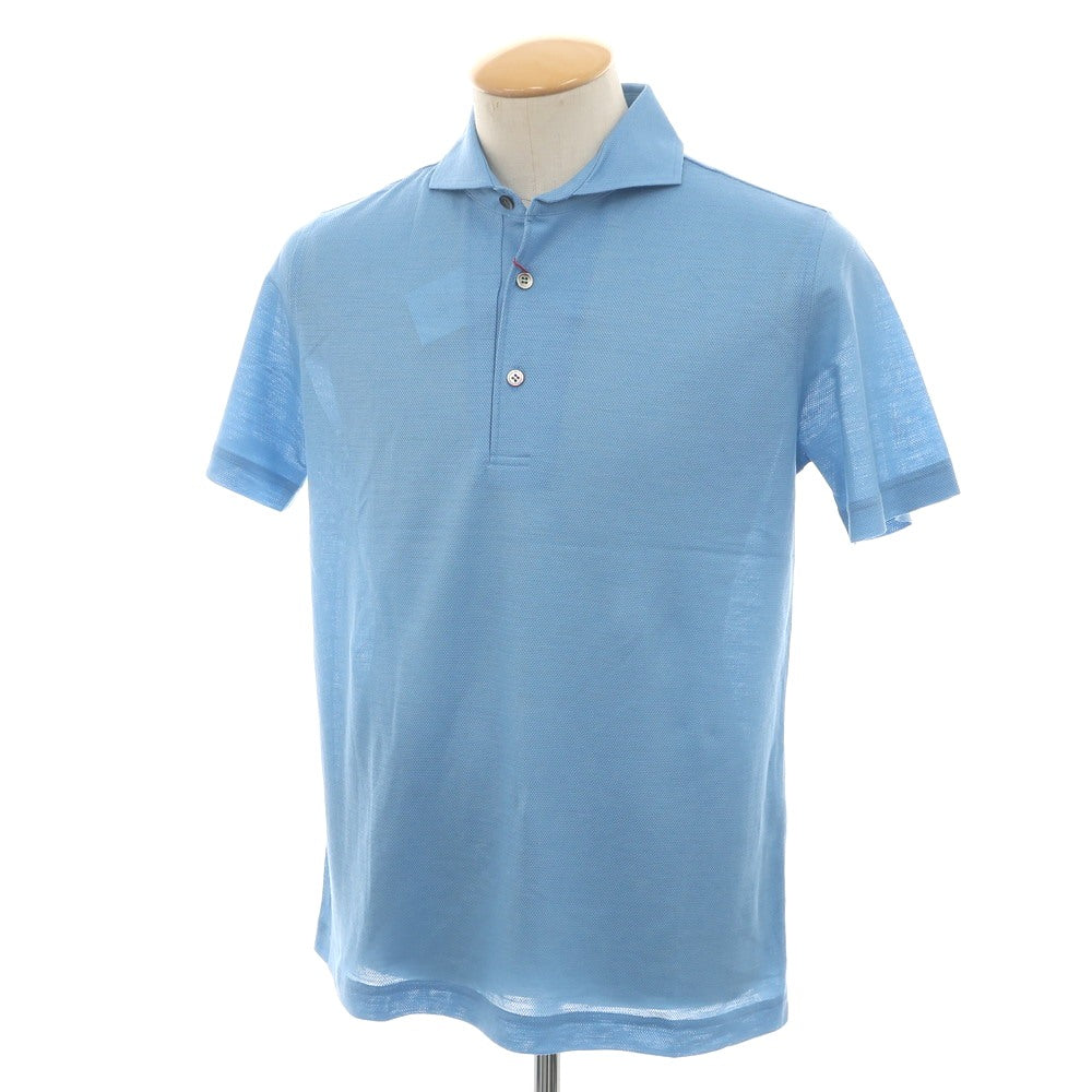 【中古】【未使用】フクロウ FUKUROU リネン カッタウェイ 半袖ポロシャツ ライトブルー【 46 】【 状態ランクS 】【 メンズ 】
