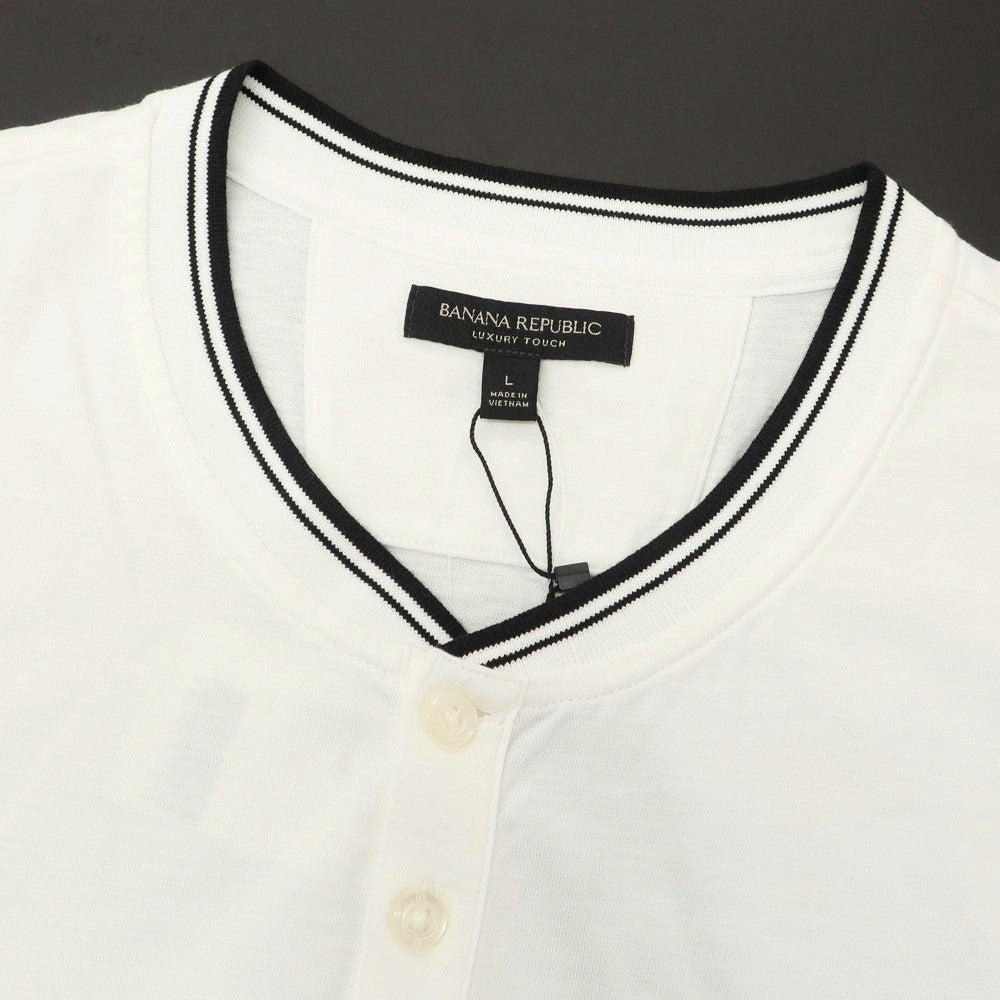 【中古】【未使用】バナナリパブリック Banana Republic コットン ヘンリーネック 半袖Tシャツ ホワイト【 L 】【 状態ランクS 】【 メンズ 】
