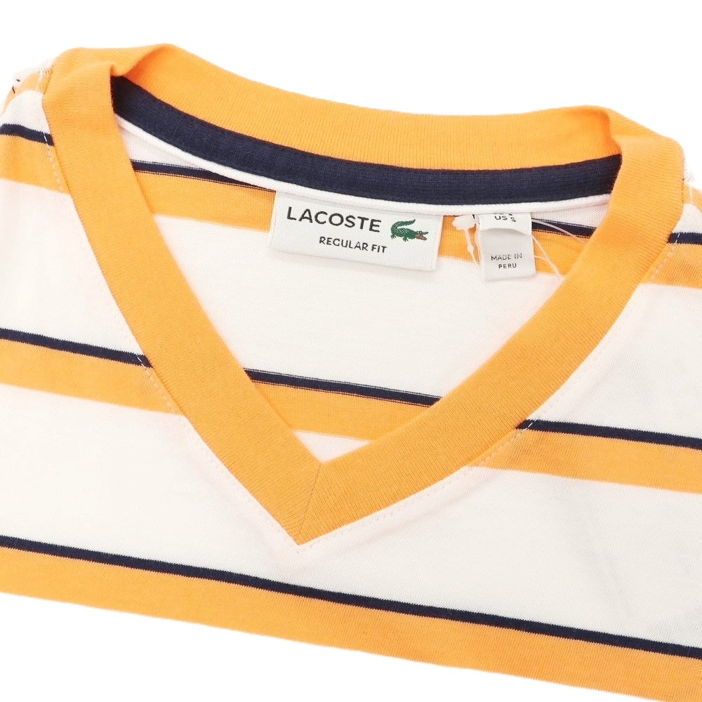 【中古】【未使用】ラコステ LACOSTE コットン ボーダー Vネック 半袖Tシャツ ホワイトxオレンジ【 3 】【 状態ランクS 】【 メンズ 】