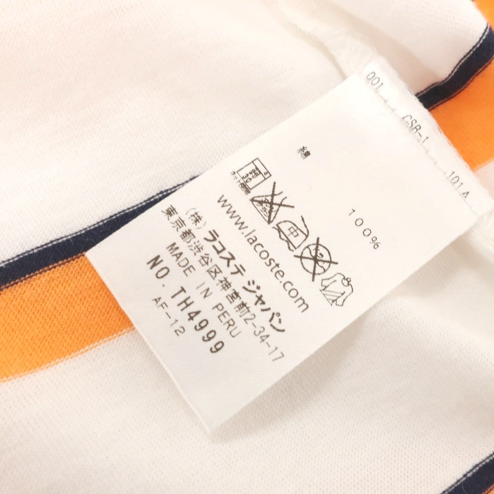 【中古】【未使用】ラコステ LACOSTE コットン ボーダー Vネック 半袖Tシャツ ホワイトxオレンジ【 3 】【 状態ランクS 】【 メンズ 】