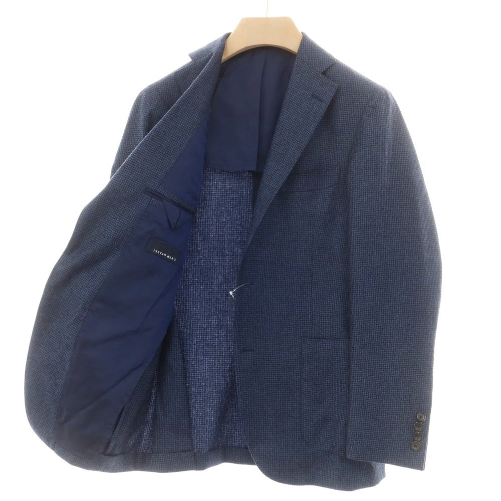 【中古】イセタンメンズ ISETAN MENS ウール ハウンドトゥース柄 テーラードジャケット メランジブルーxブラック【 44 】【 状態ランクB 】【 メンズ 】