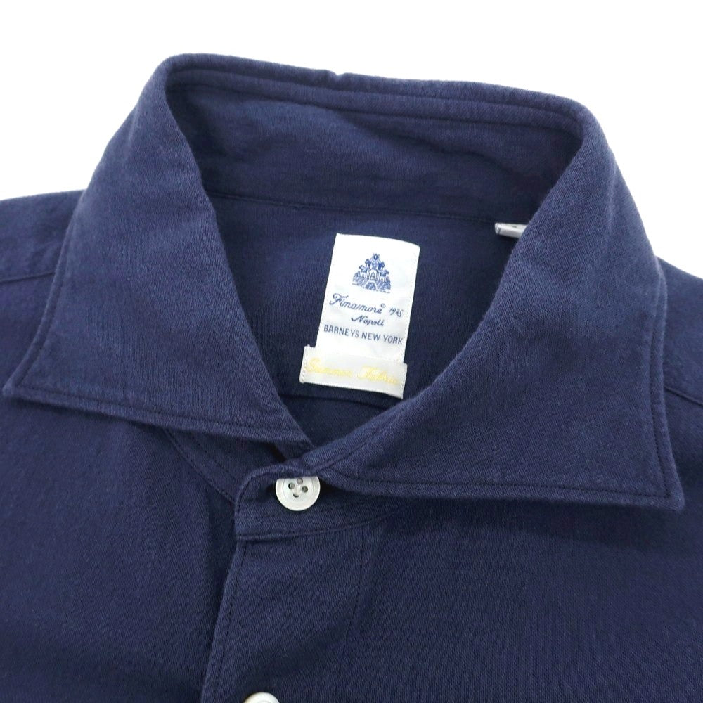 【中古】フィナモレ Finamore コットン ホリゾンタルカラー カジュアルシャツ ネイビー【 S 】【 状態ランクB 】【 メンズ 】