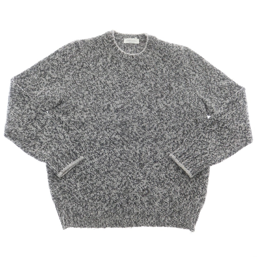 【中古】グランサッソ GRAN SASSO ウール クルーネック プルオーバーニット グレーxチャコールグレー【 46 】【 状態ランクC 】【 メンズ 】