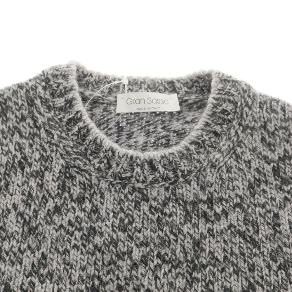 【中古】グランサッソ GRAN SASSO ウール クルーネック プルオーバーニット グレーxチャコールグレー【 46 】【 状態ランクC 】【 メンズ 】