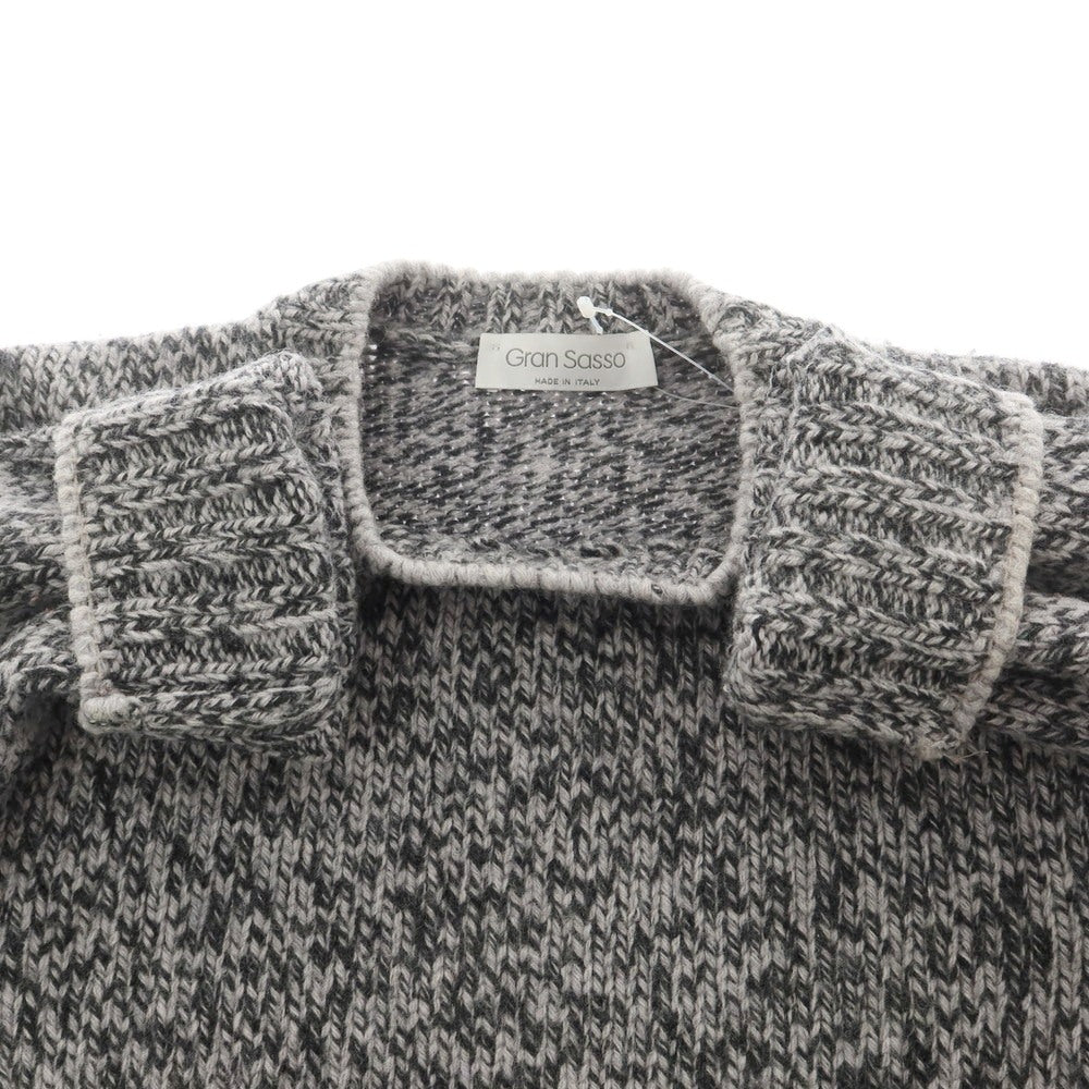 【中古】グランサッソ GRAN SASSO ウール クルーネック プルオーバーニット グレーxチャコールグレー【 46 】【 状態ランクC 】【 メンズ 】