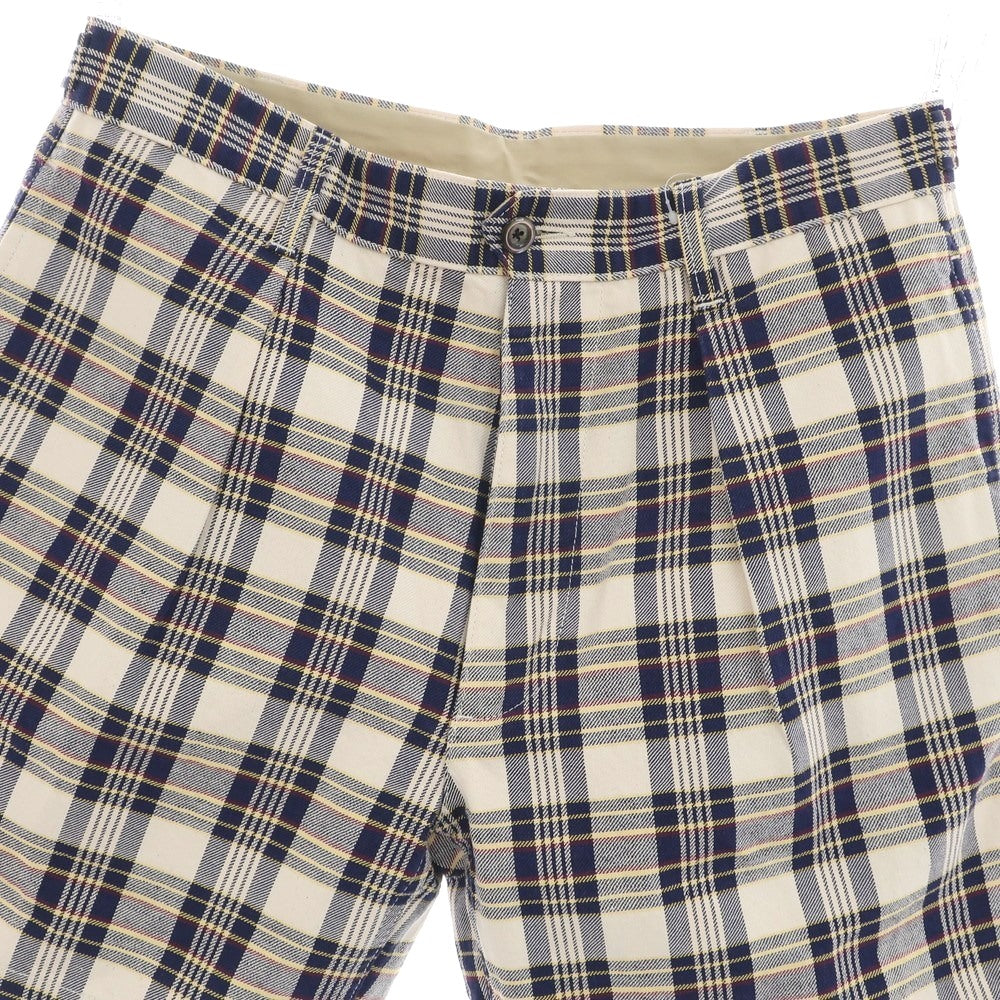 【新品アウトレット】ドレイクス DRAKES コットン系 チェック ショートパンツ ネイビーxアイボリー【 33 】【 状態ランクN- 】【 メンズ 】