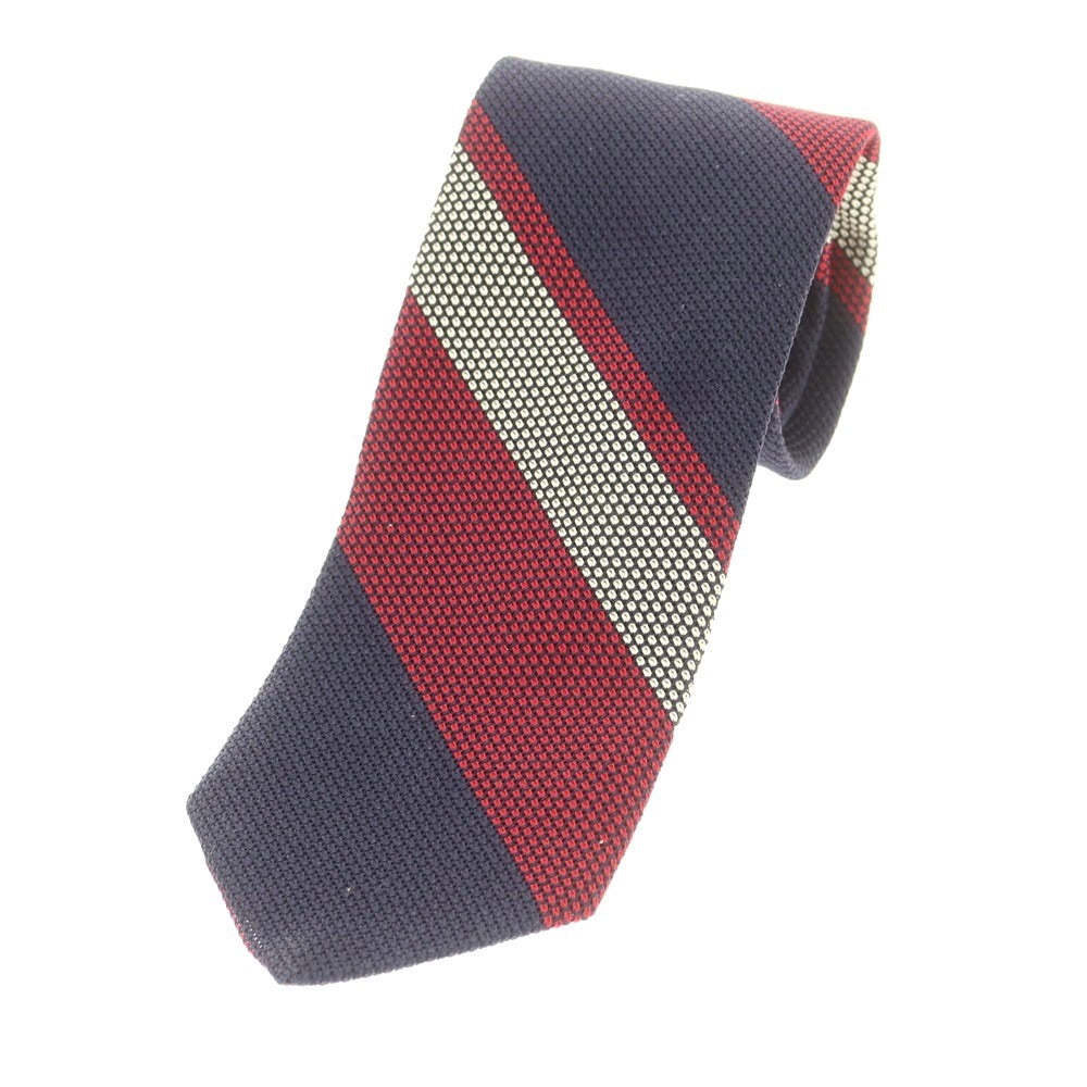 【新品】ブリューワー BREUER シルク ストライプ柄ネクタイ ネイビーxレッド×ホワイト【 状態ランクN 】【 メンズ 】