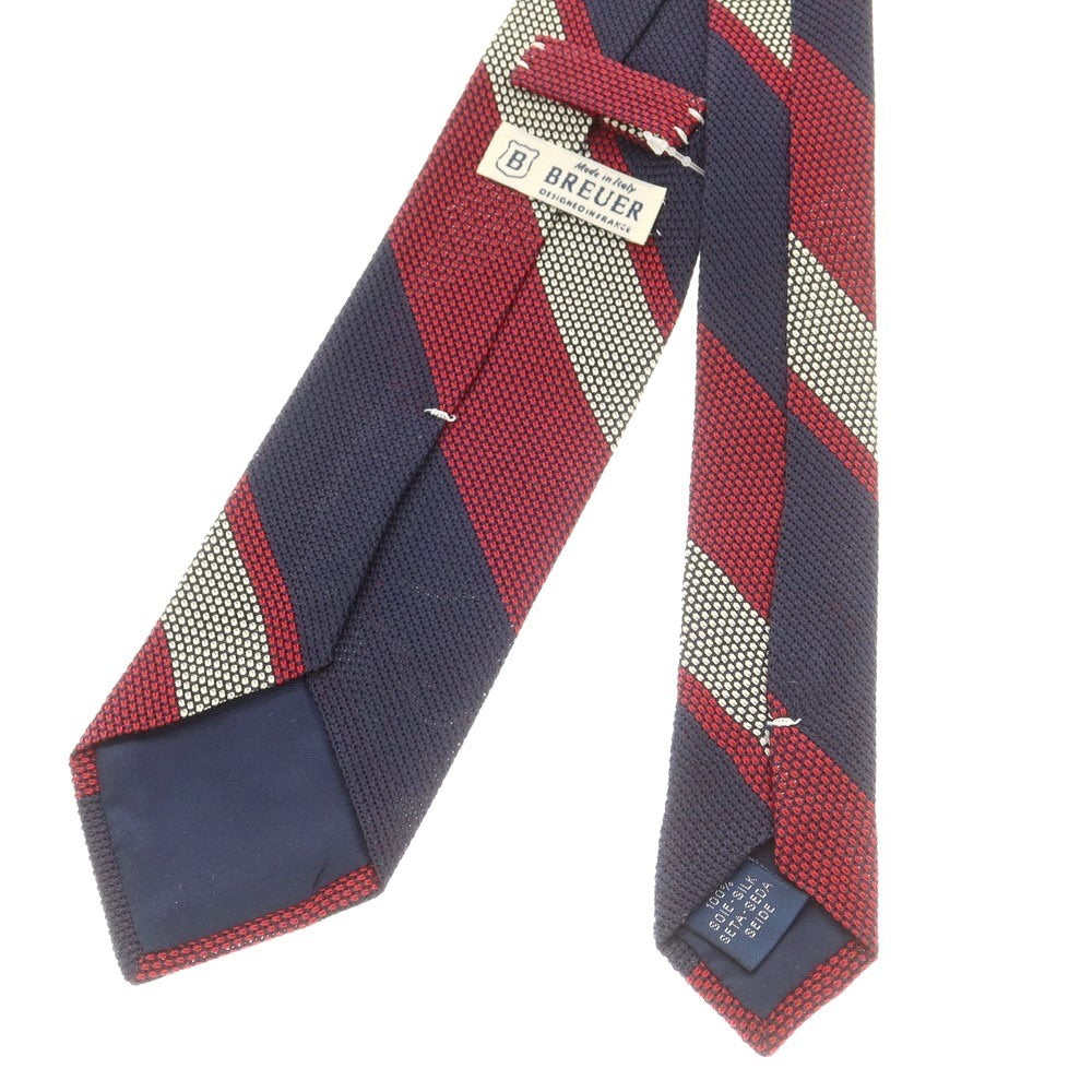 【新品】ブリューワー BREUER シルク ストライプ柄ネクタイ ネイビーxレッド×ホワイト【 状態ランクN 】【 メンズ 】