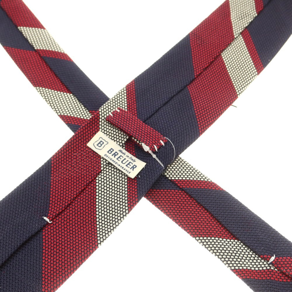 【新品】ブリューワー BREUER シルク ストライプ柄ネクタイ ネイビーxレッド×ホワイト【 状態ランクN 】【 メンズ 】