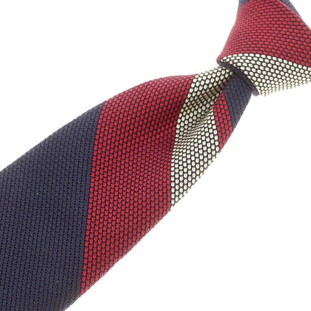 【新品】ブリューワー BREUER シルク ストライプ柄ネクタイ ネイビーxレッド×ホワイト【 状態ランクN 】【 メンズ 】