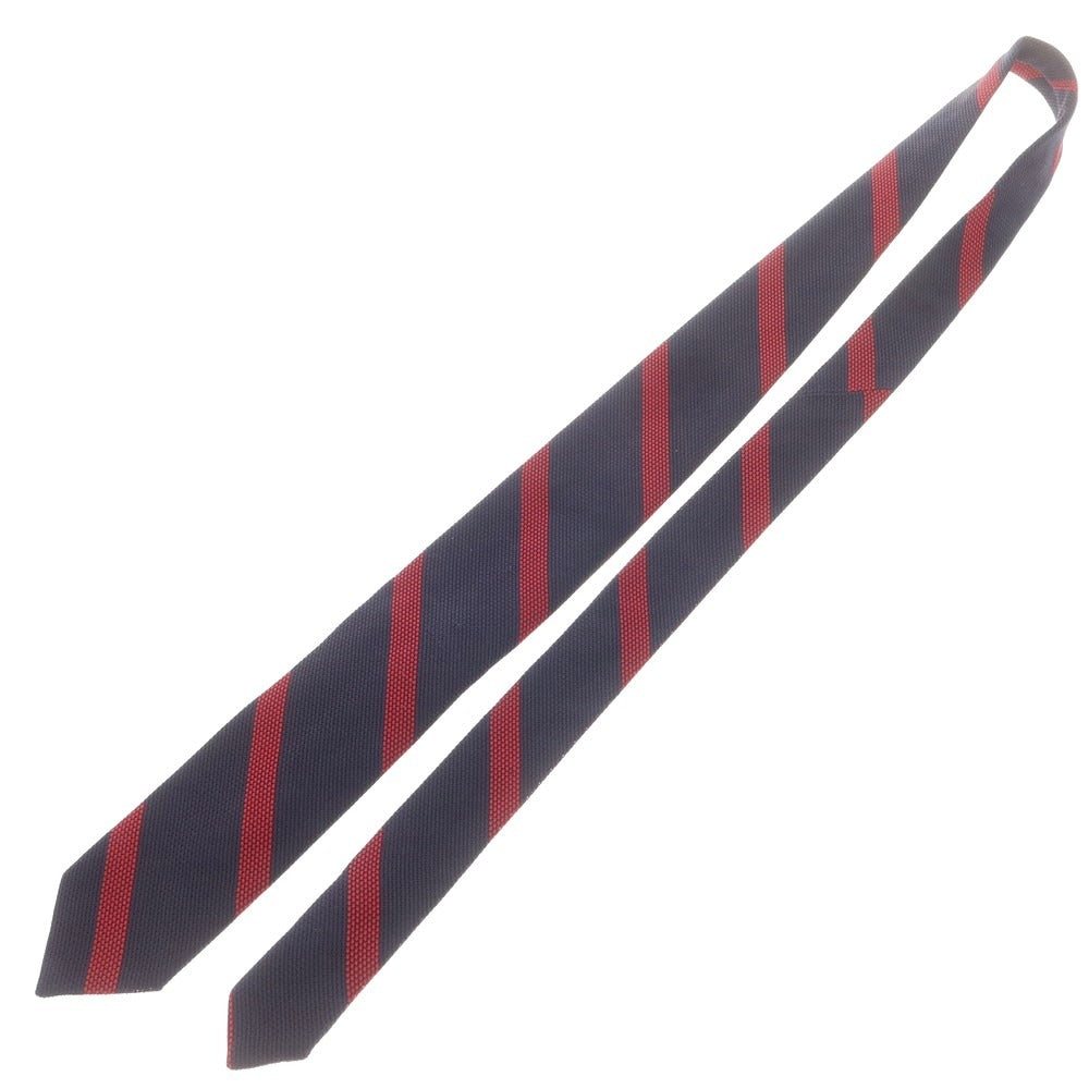 【新品】ブリューワー BREUER シルク ストライプ柄ネクタイ ネイビーxレッド【 状態ランクN 】【 メンズ 】