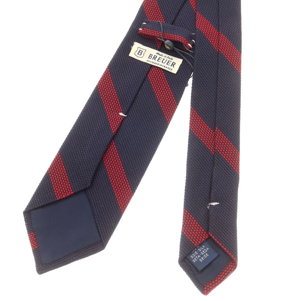 【新品】ブリューワー BREUER シルク ストライプ柄ネクタイ ネイビーxレッド【 状態ランクN 】【 メンズ 】
