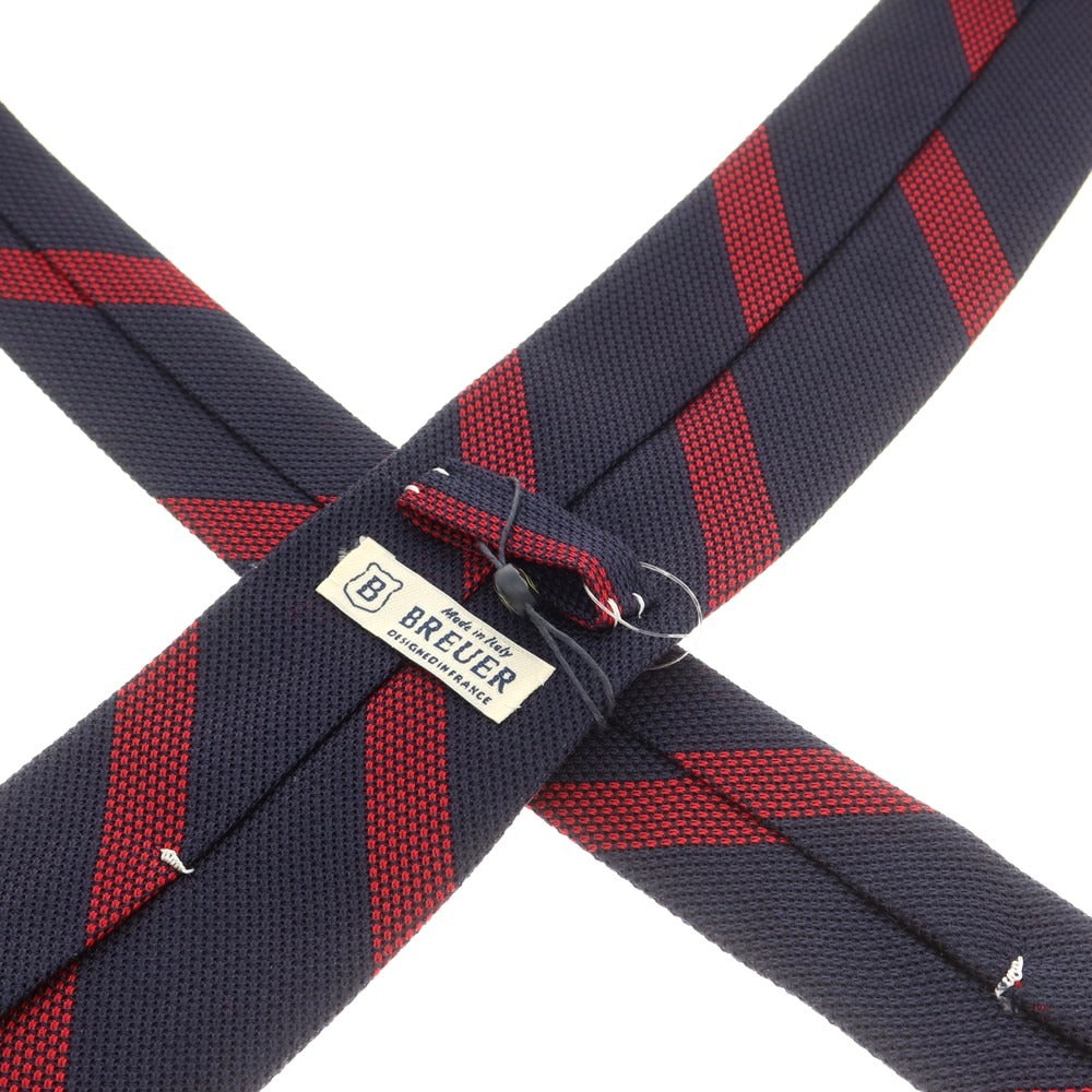 【新品】ブリューワー BREUER シルク ストライプ柄ネクタイ ネイビーxレッド【 状態ランクN 】【 メンズ 】