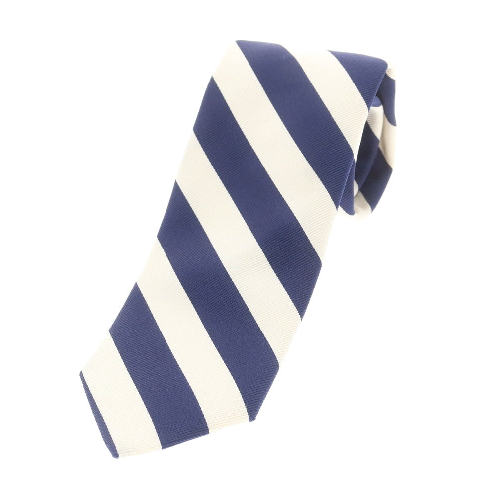 【新品】ブリューワー BREUER シルクコットン ストライプ柄ネクタイ ネイビーxホワイト【 状態ランクN 】【 メンズ 】