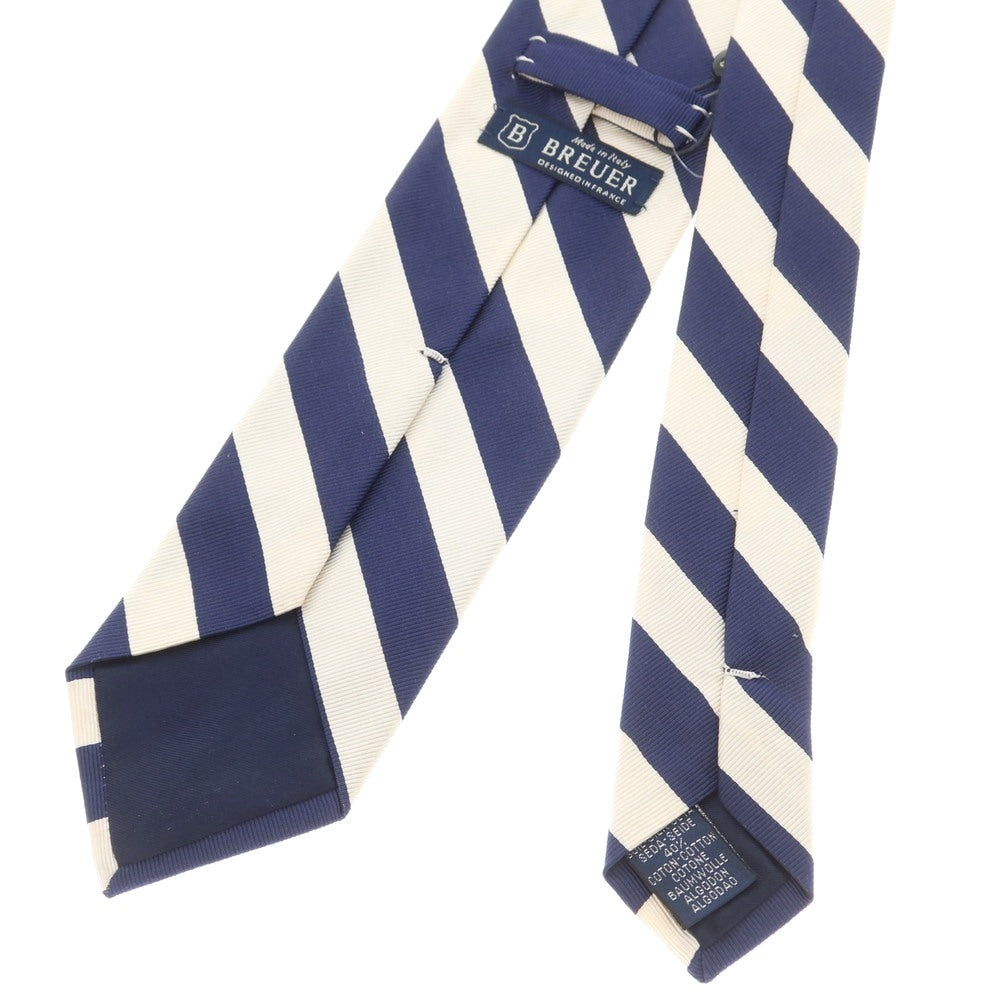 【新品】ブリューワー BREUER シルクコットン ストライプ柄ネクタイ ネイビーxホワイト【 状態ランクN 】【 メンズ 】