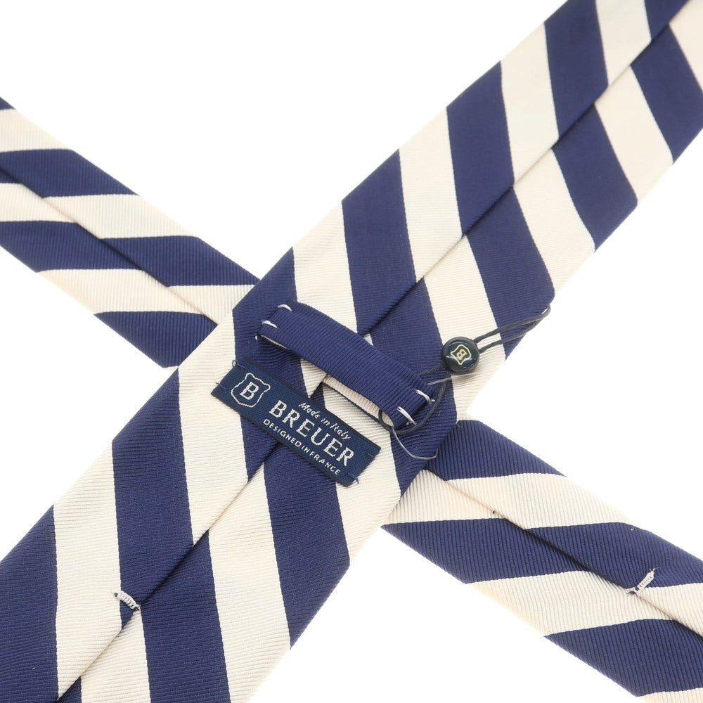 【新品】ブリューワー BREUER シルクコットン ストライプ柄ネクタイ ネイビーxホワイト【 状態ランクN 】【 メンズ 】