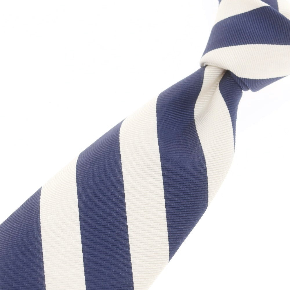 【新品】ブリューワー BREUER シルクコットン ストライプ柄ネクタイ ネイビーxホワイト【 状態ランクN 】【 メンズ 】