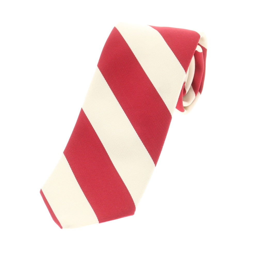 【新品】ブリューワー BREUER シルクコットン ストライプ柄ネクタイ レッドxホワイト【 状態ランクN 】【 メンズ 】