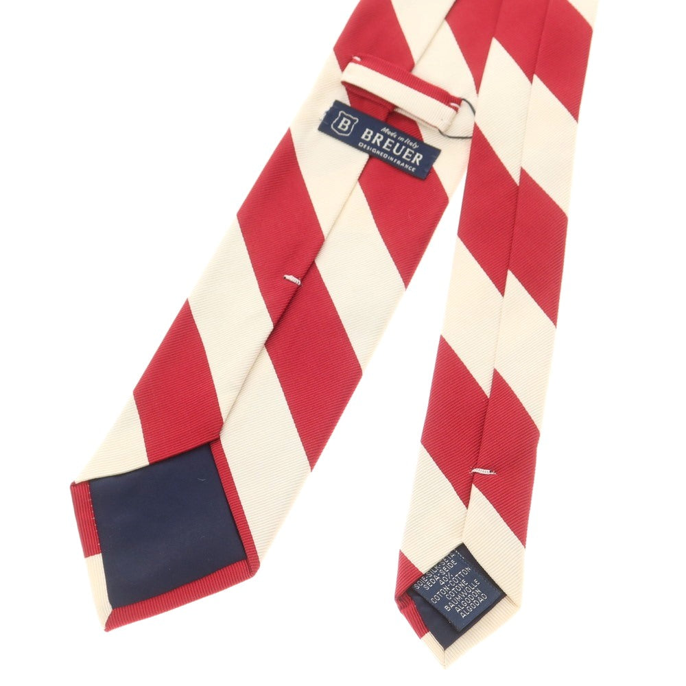 【新品】ブリューワー BREUER シルクコットン ストライプ柄ネクタイ レッドxホワイト【 状態ランクN 】【 メンズ 】