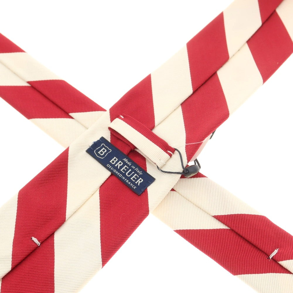【新品】ブリューワー BREUER シルクコットン ストライプ柄ネクタイ レッドxホワイト【 状態ランクN 】【 メンズ 】