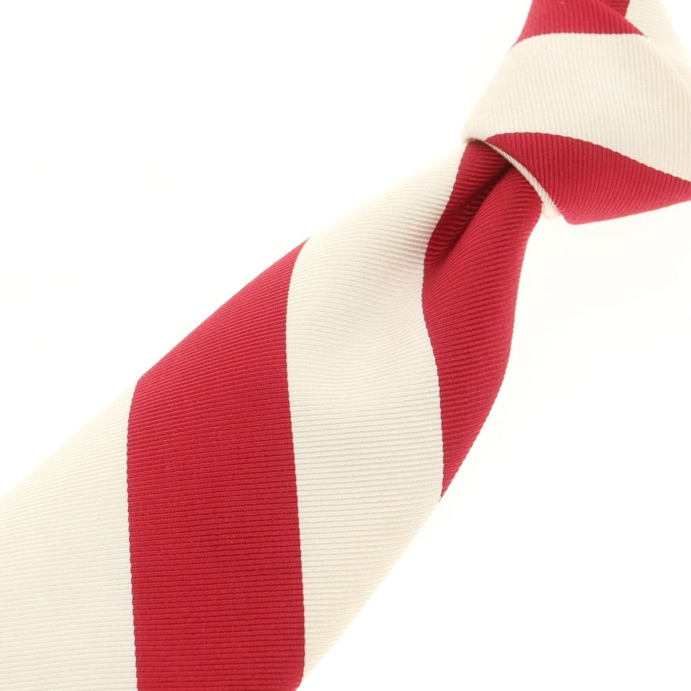 【新品】ブリューワー BREUER シルクコットン ストライプ柄ネクタイ レッドxホワイト【 状態ランクN 】【 メンズ 】