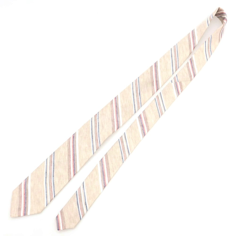 【新品】ブリューワー BREUER シルクリネン ストライプ柄ネクタイ ベージュxレッド【 状態ランクN 】【 メンズ 】