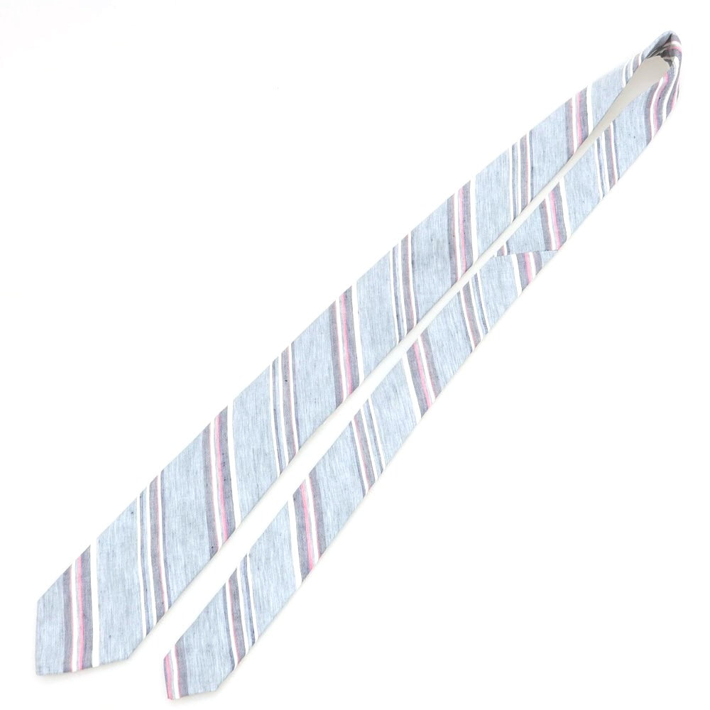 【新品】ブリューワー BREUER シルクリネン ストライプ柄ネクタイ グレーxピンク【 状態ランクN 】【 メンズ 】