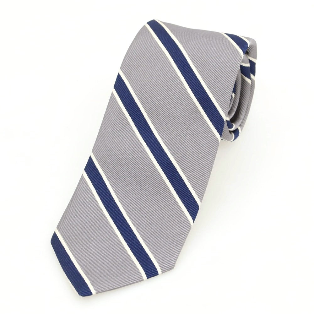 【新品】ブリューワー BREUER シルクコットン ストライプ柄ネクタイ グレーxネイビー【 状態ランクN 】【 メンズ 】