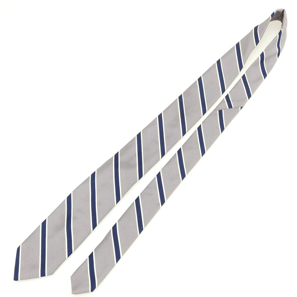 【新品】ブリューワー BREUER シルクコットン ストライプ柄ネクタイ グレーxネイビー【 状態ランクN 】【 メンズ 】