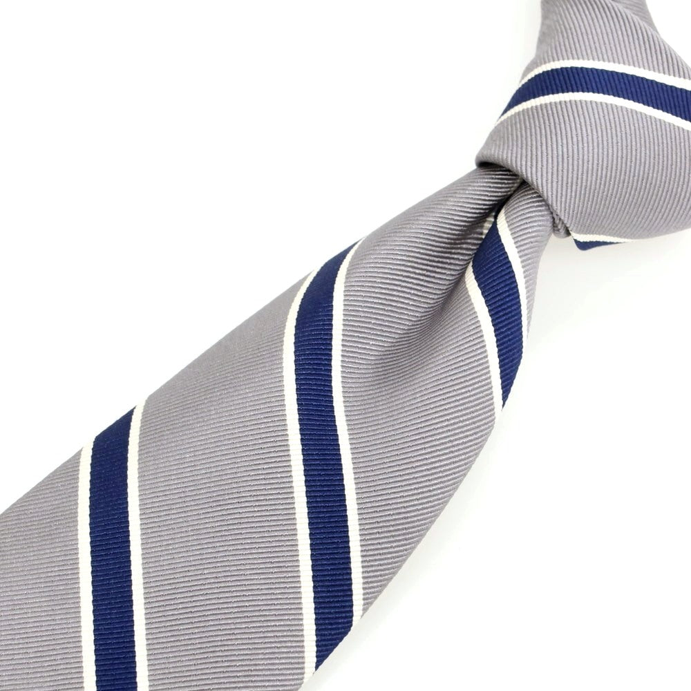 【新品】ブリューワー BREUER シルクコットン ストライプ柄ネクタイ グレーxネイビー【 状態ランクN 】【 メンズ 】