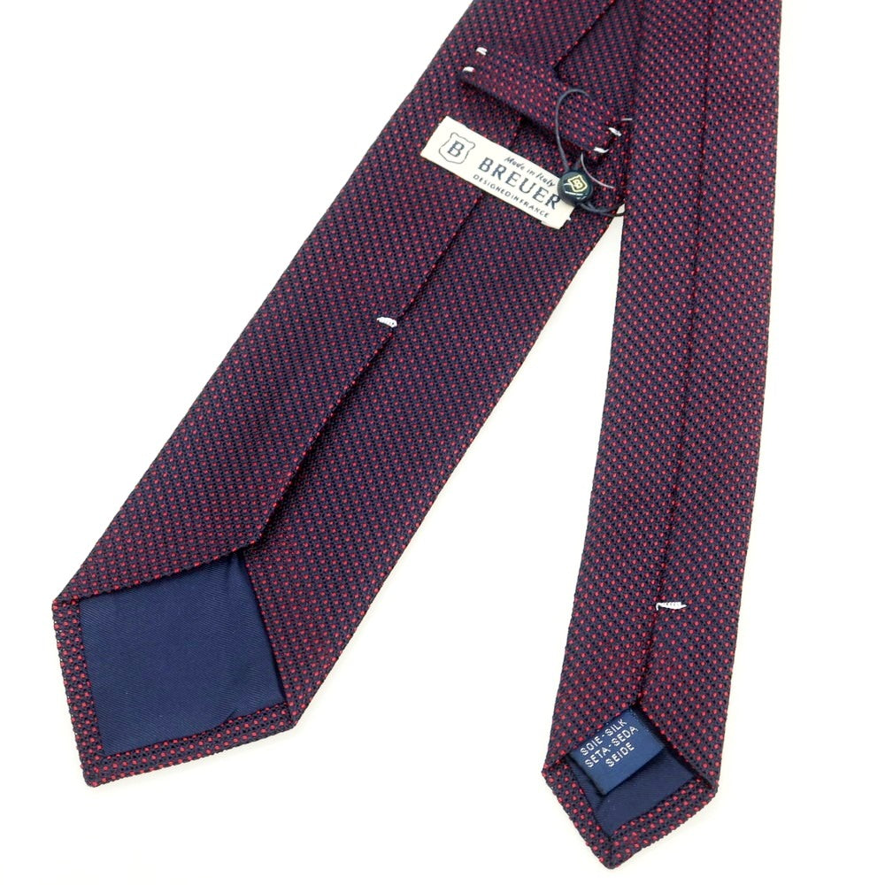 【新品】ブリューワー BREUER シルク ドット柄ネクタイ ダークネイビーxレッド【 状態ランクN 】【 メンズ 】