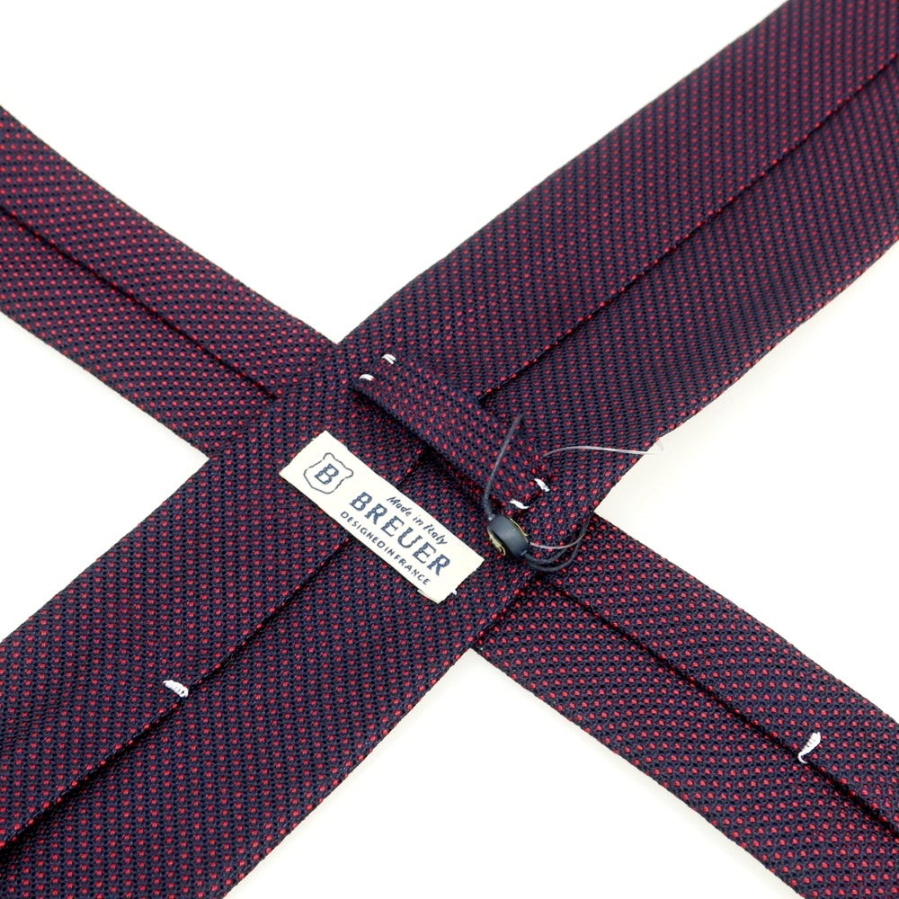 【新品】ブリューワー BREUER シルク ドット柄ネクタイ ダークネイビーxレッド【 状態ランクN 】【 メンズ 】
