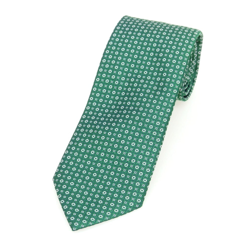 【新品】ブリューワー BREUER シルク 小紋柄ネクタイ グリーンxホワイト【 状態ランクN 】【 メンズ 】
