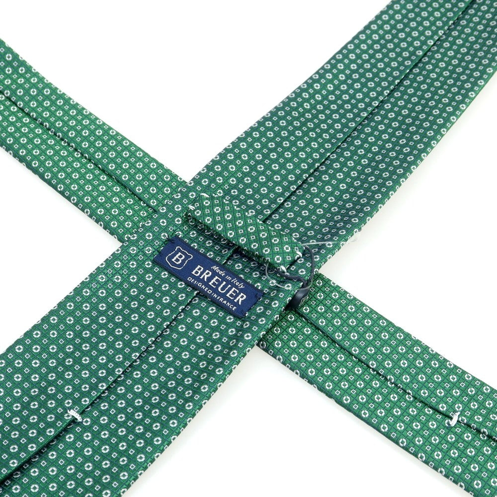 【新品】ブリューワー BREUER シルク 小紋柄ネクタイ グリーンxホワイト【 状態ランクN 】【 メンズ 】